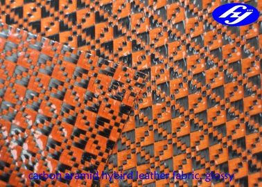 Orange Polyurethane Leather Fabric Glossy Carbon Kevlar Hybrid For Sports Equipments